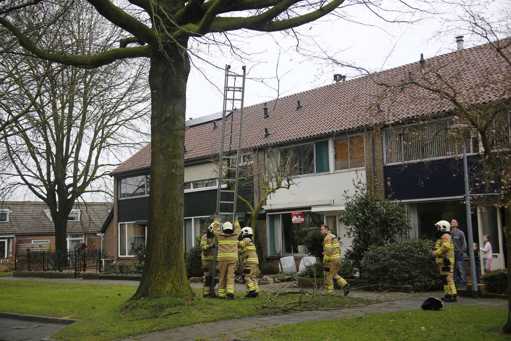 Brandweer verwijderd gevaarlijk hangende takken