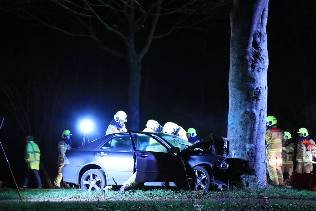 Auto knalt op boom