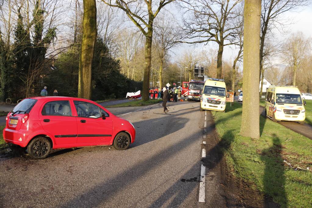 Twee gewonden na frontale botsing tegen boom