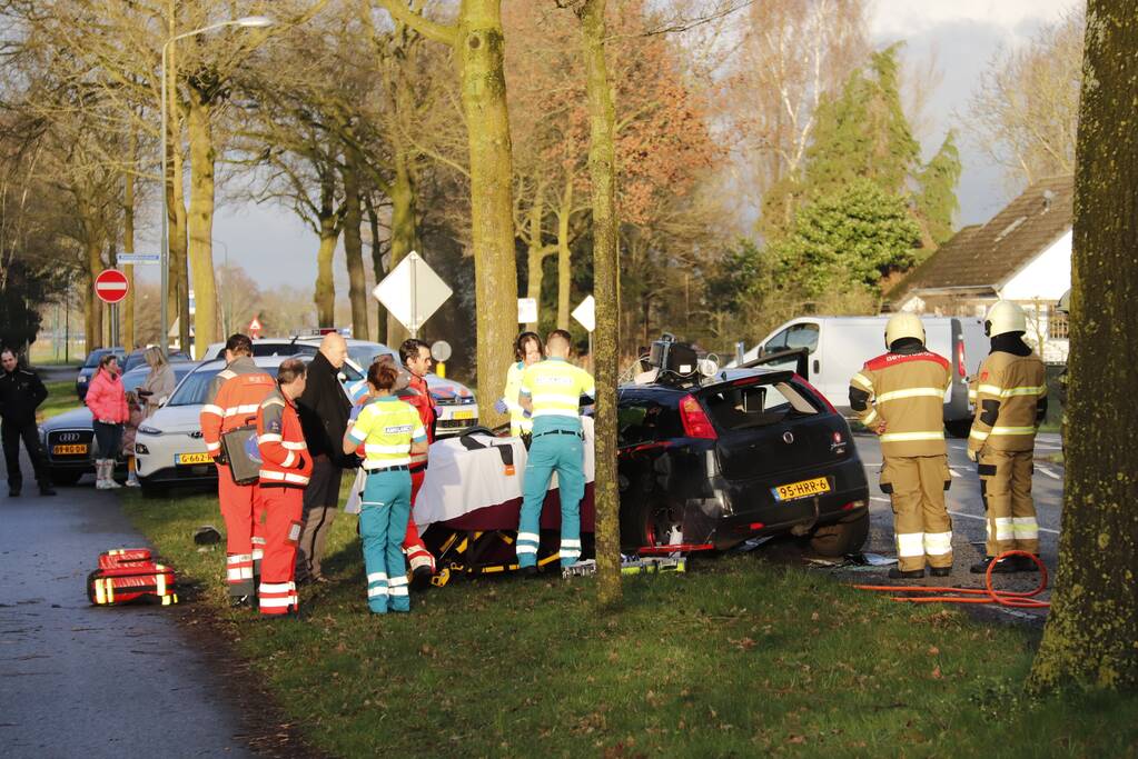 Twee gewonden na frontale botsing tegen boom