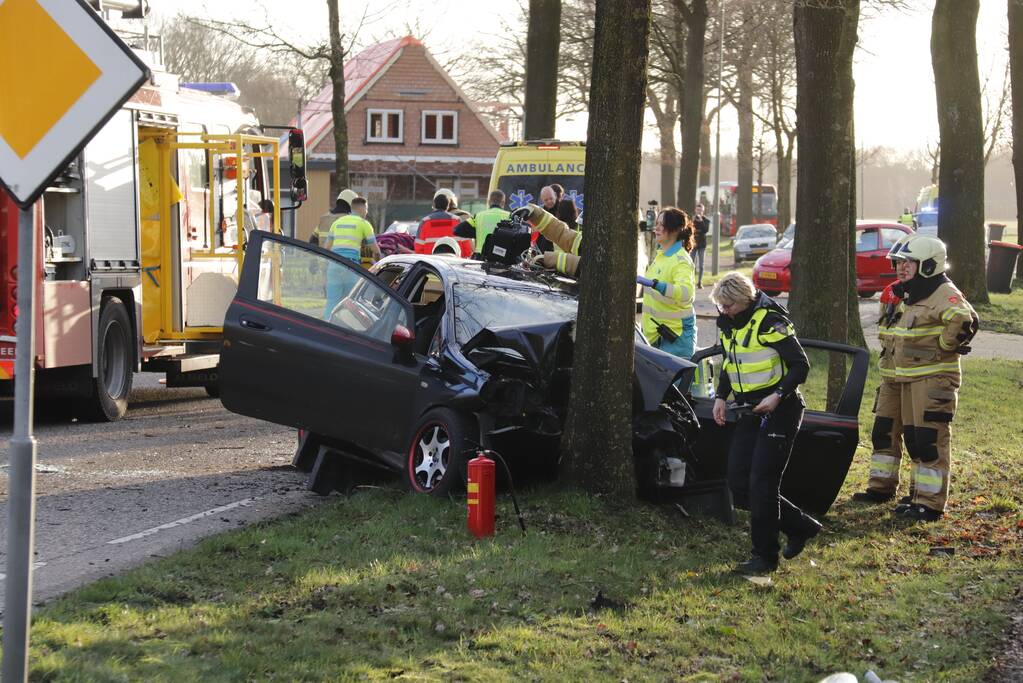 Twee gewonden na frontale botsing tegen boom