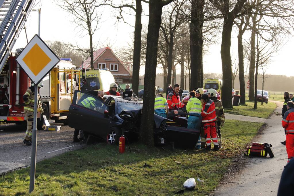 Twee gewonden na frontale botsing tegen boom