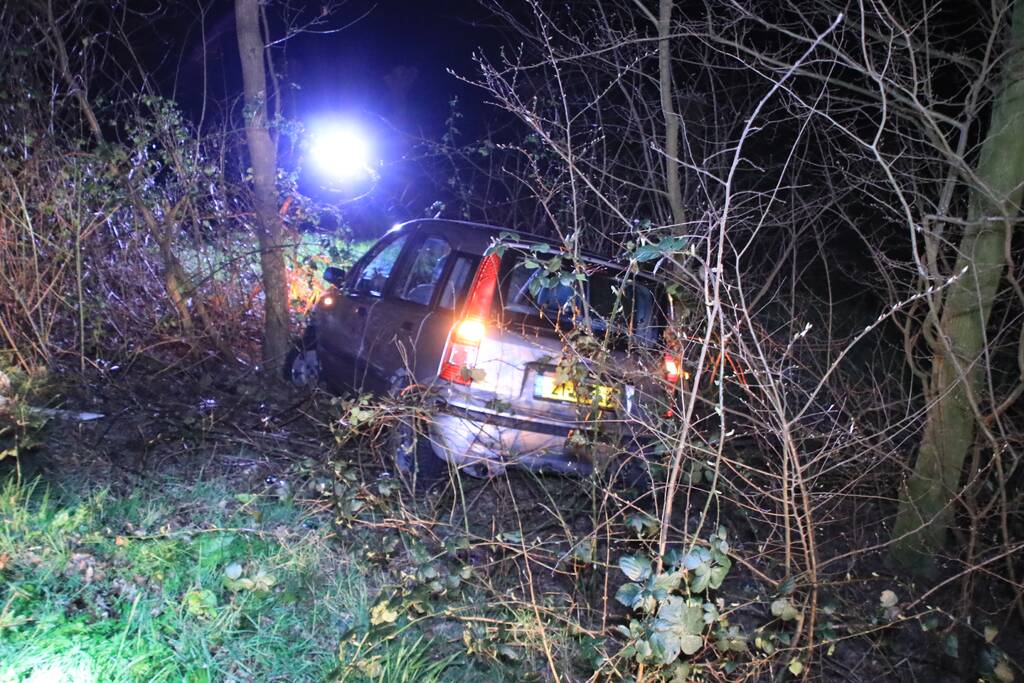 Automobilist vliegt uit de bocht en belandt in de bosjes