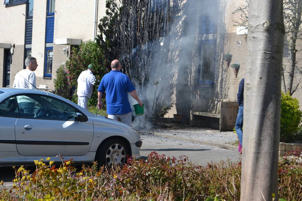 Buurtbewoners blussen brand in dennenboom