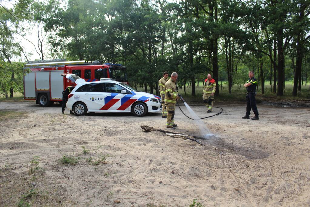 Brandende boomstronken snel geblust