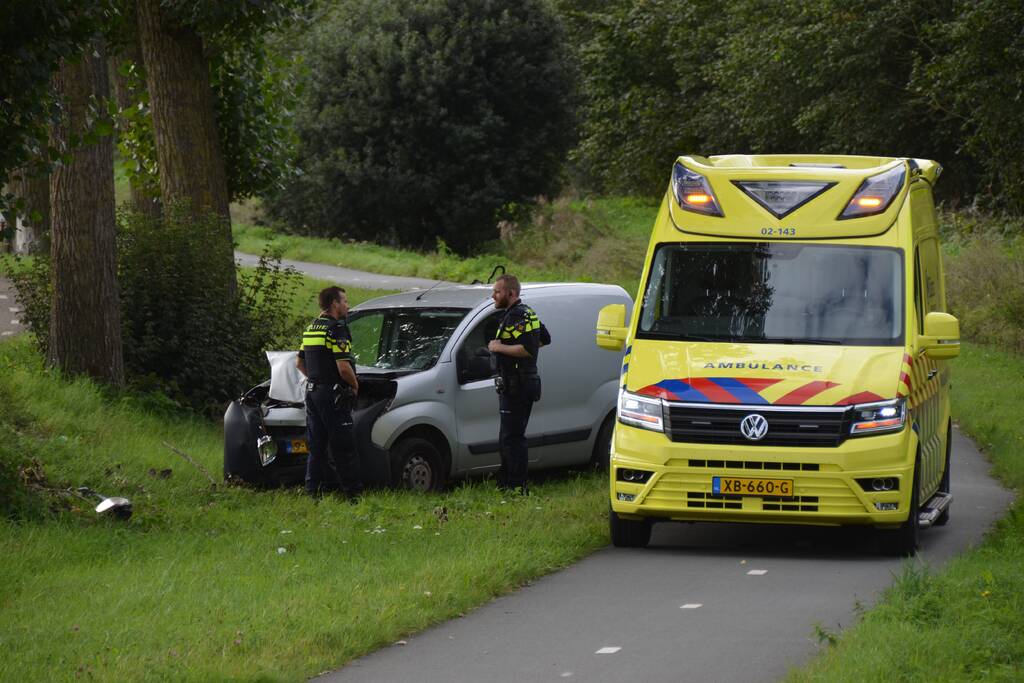 Bestelbus botst frontaal tegen boom