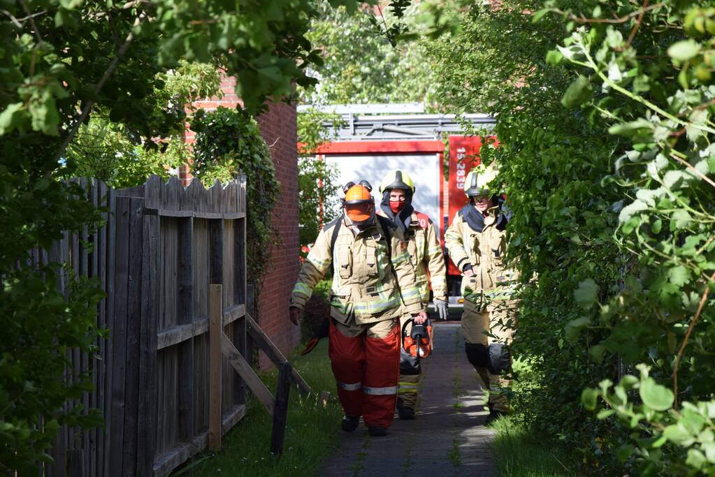 Brandweer zaagt gebroken tak in stukken