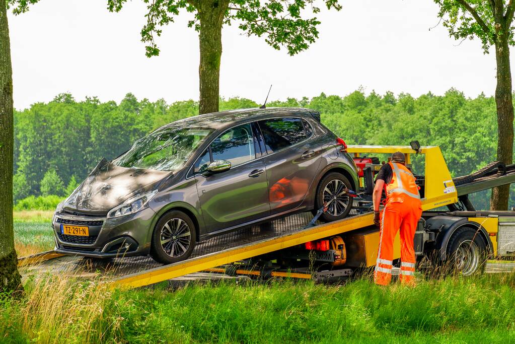 Auto slaat over de kop en belandt in weiland