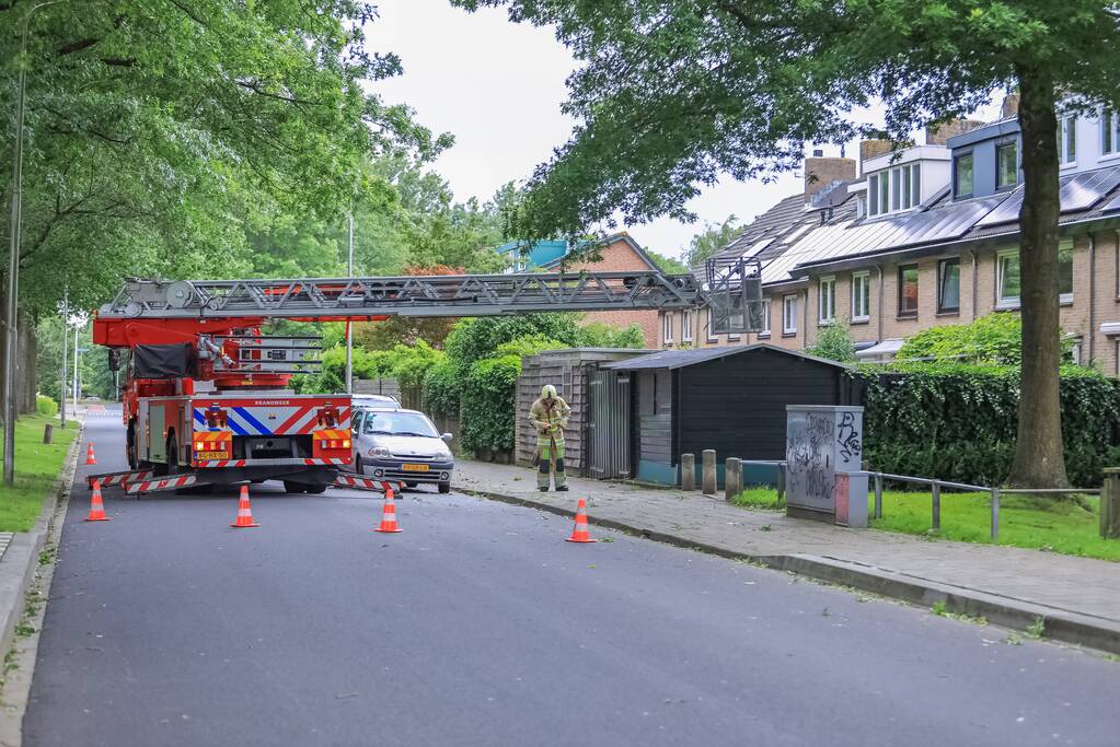 Loshangende tak door brandweer verwijderd