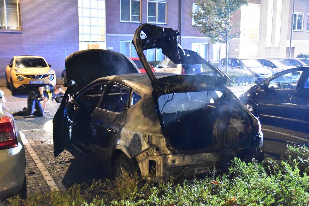 Geparkeerd staande auto verwoest door brand