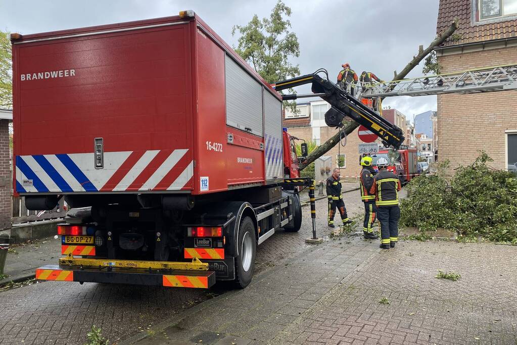 Boom waait om tegen woning aan