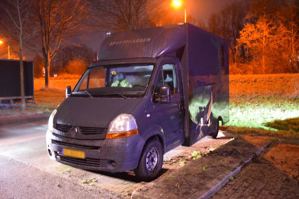 Auto raakt van de weg en botst op paardenvrachtwagen