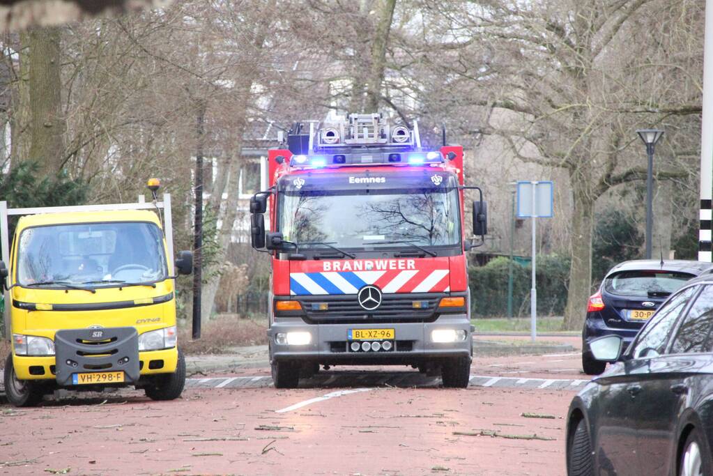 Boom blokkeert weg bij winkelcentrum