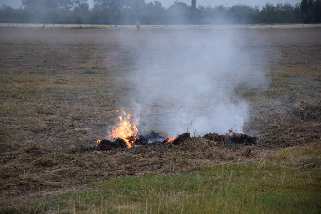 Brand door omploegen van weiland