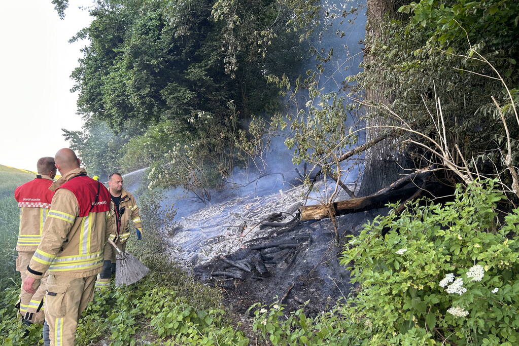 Brandweer blust brand in bosgebied