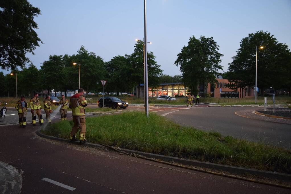 Bermbrand recht tegenover brandweerkazerne