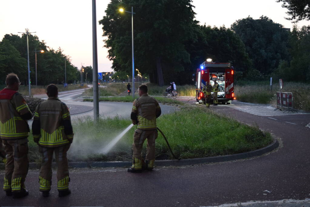 Bermbrand recht tegenover brandweerkazerne