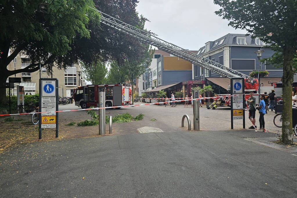 Winkelgebied deels afgesloten door gevaarlijk hangende tak