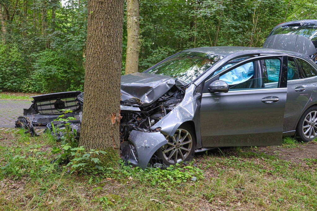 Automobilist komt tegen boom tot stilstand