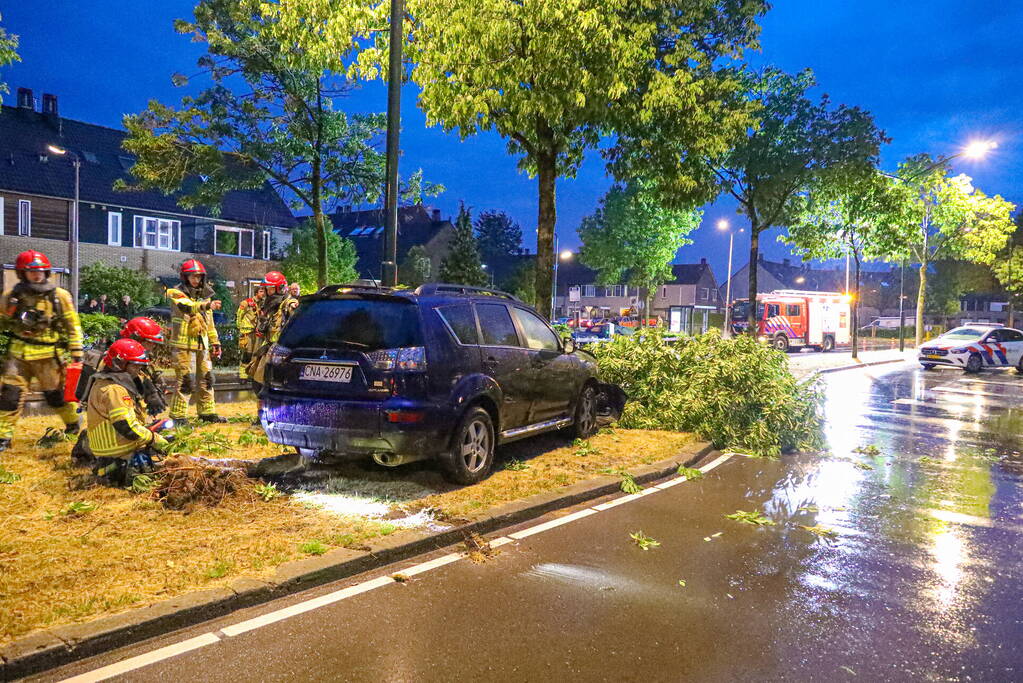 LPG-tank auto lek na botsing met boom