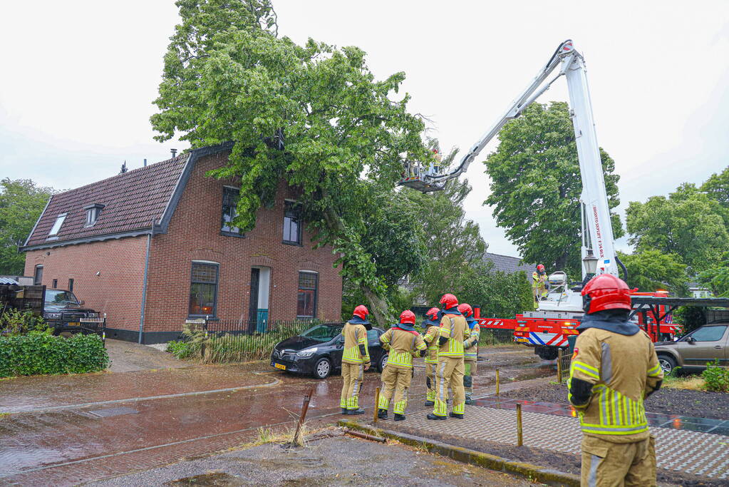 Flinke boom omgewaaid tegen woning