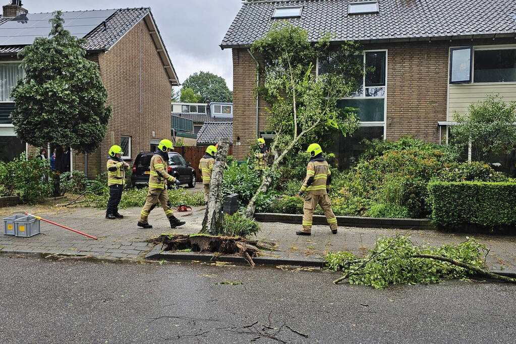 Boom valt tegen woning aan door storm