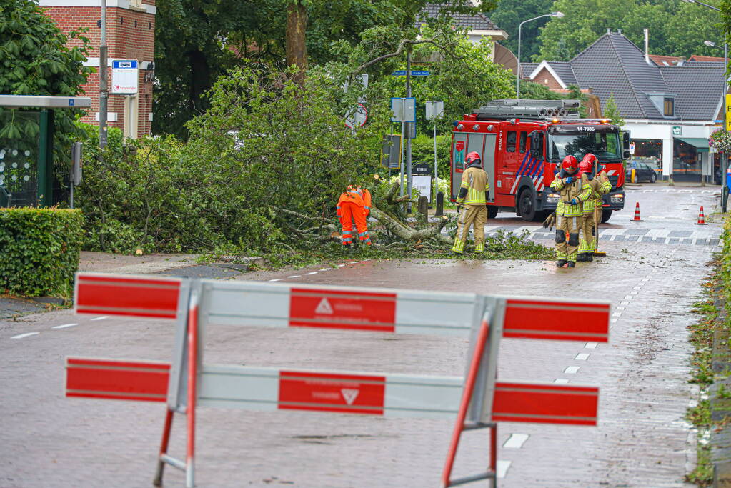 Flinke boom blokkeert de weg