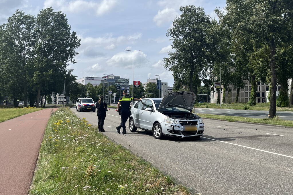 Automobilist raakt van de weg en ramt verkeersbord