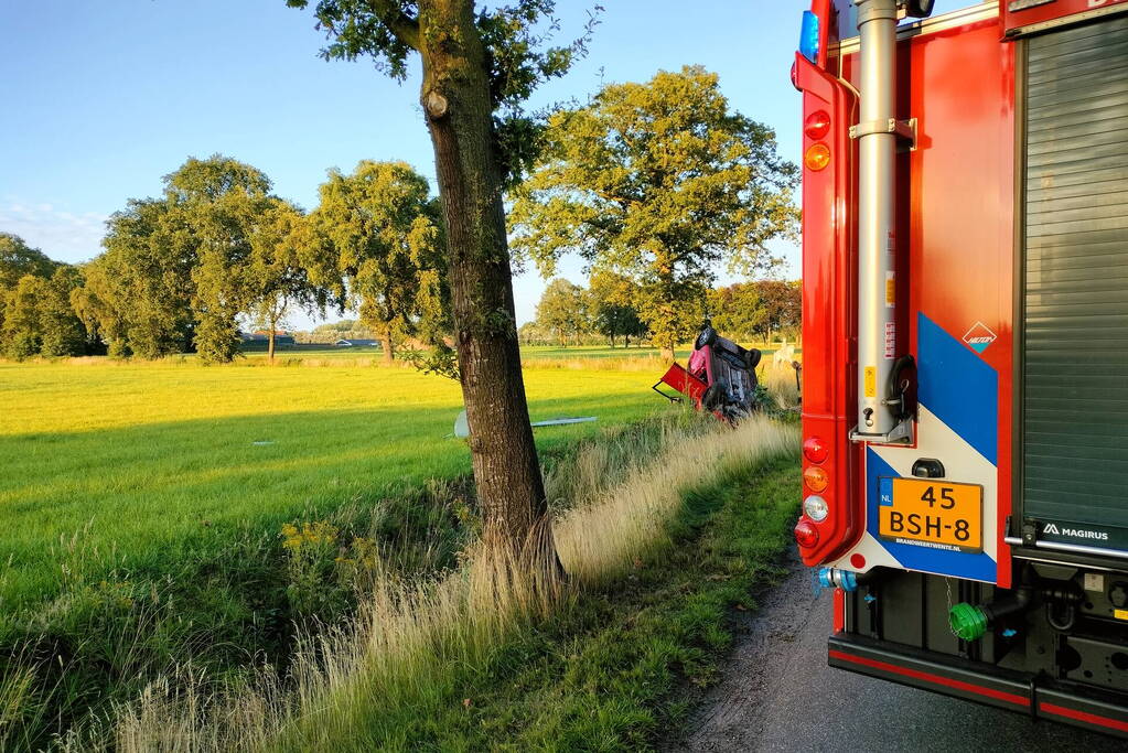 Auto belandt op de kop in sloot na aanrijding