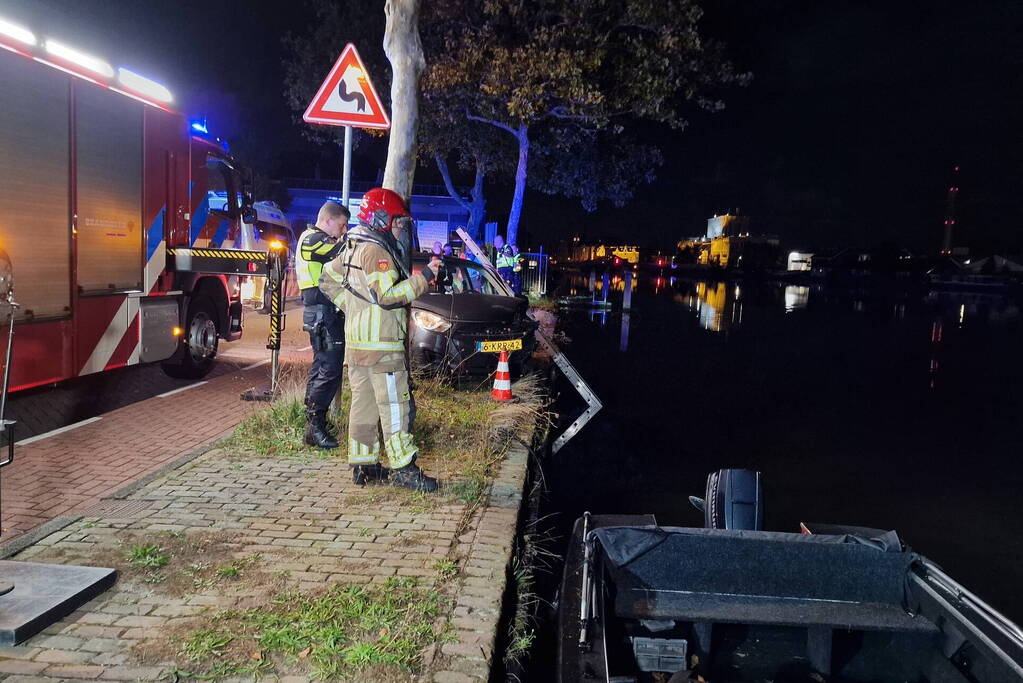 Geparkeerde auto verdwijnt onder water na botsing