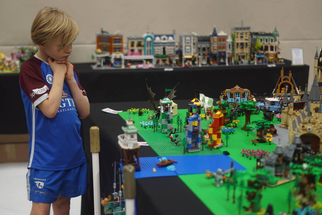 LEGO-liefhebbers bewonderen tentoongestelde creaties