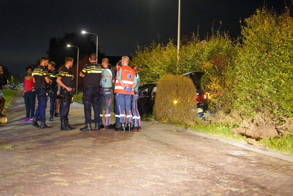 Auto belandt in struiken na mislukte inhaalactie