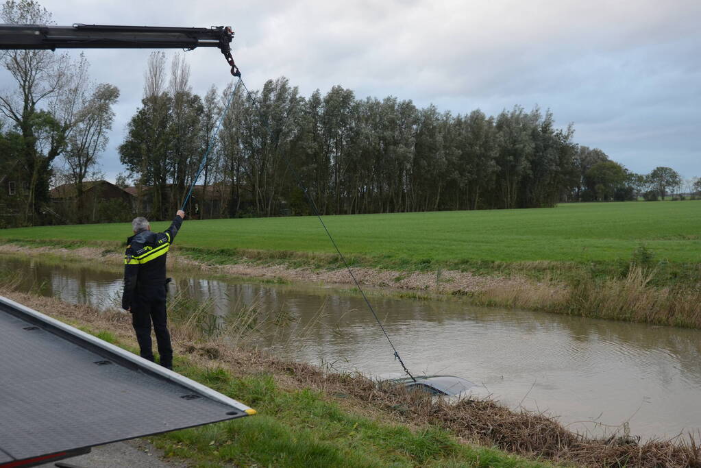 Auto raakt van de weg en belandt in water