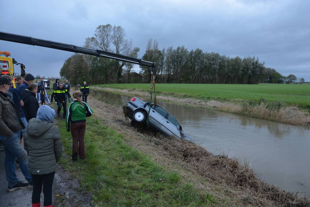 Auto raakt van de weg en belandt in water