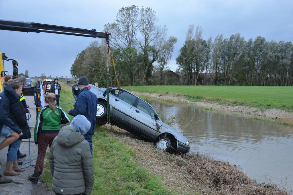 Auto raakt van de weg en belandt in water