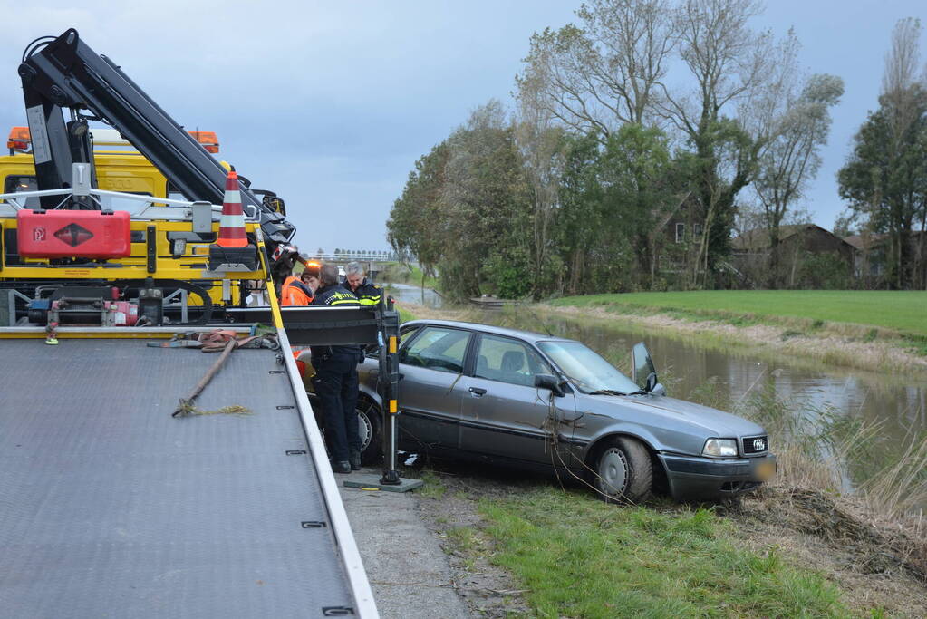 Auto raakt van de weg en belandt in water