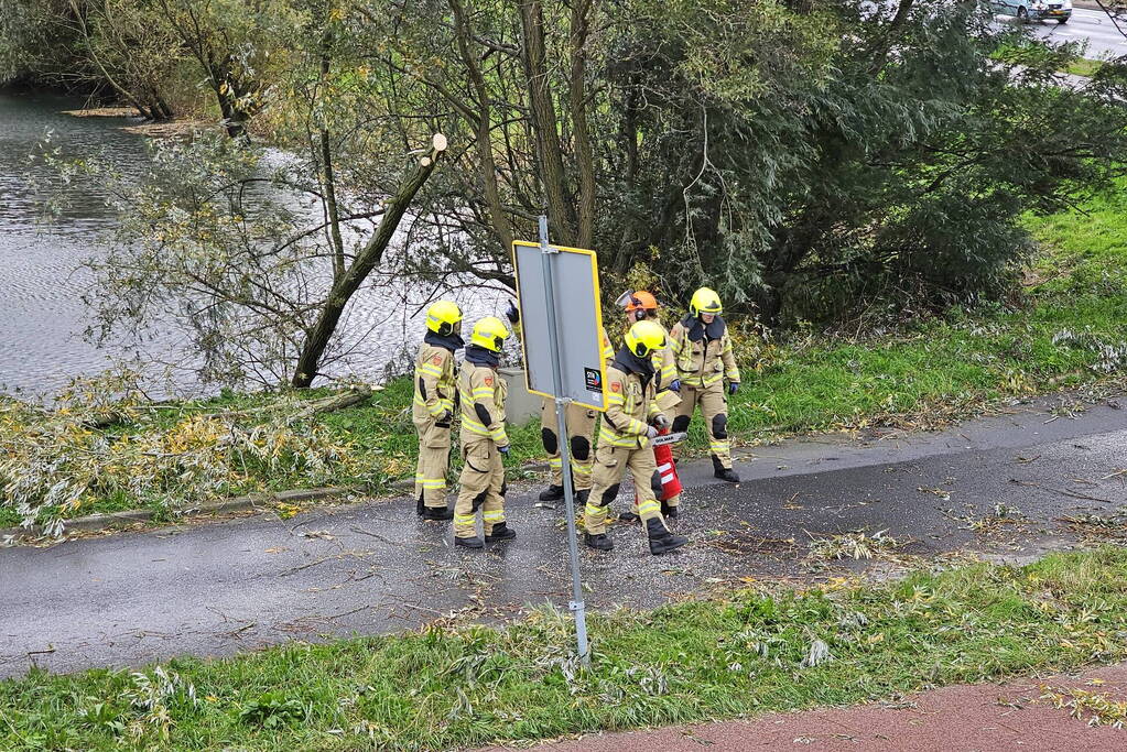 Omgevallen boom verspert weg