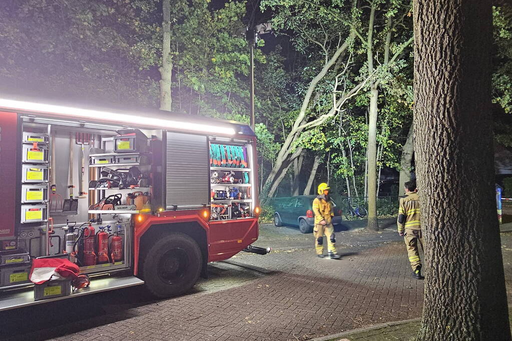 Boom dreigt op auto te vallen