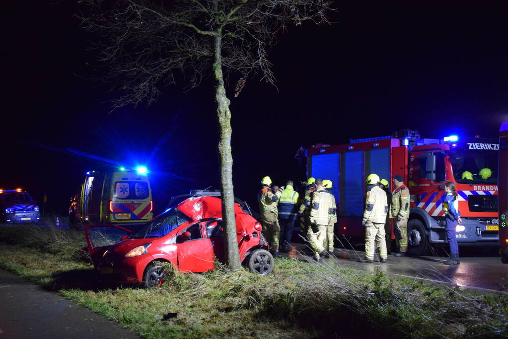 Persoon zwaargewond bij botsing tegen boom