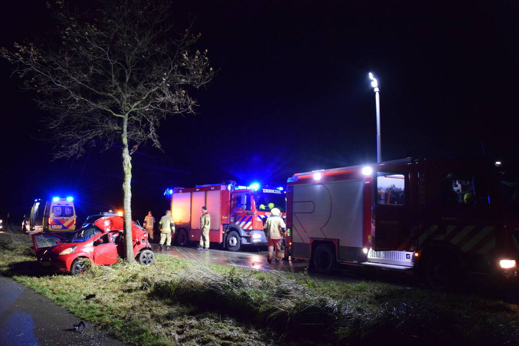 Persoon zwaargewond bij botsing tegen boom