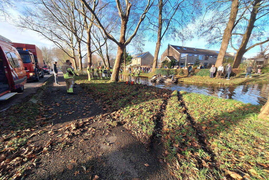 Automobilist belandt op zijn kop in het water