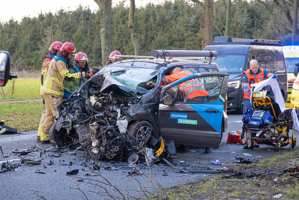 Bestuurder van bestelbus botst op boom