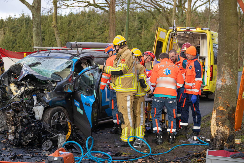 Bestuurder van bestelbus botst op boom