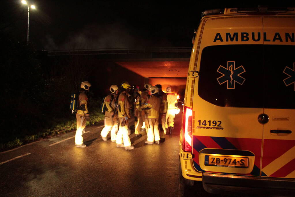 Bestelbus uitgebrand onder viaduct