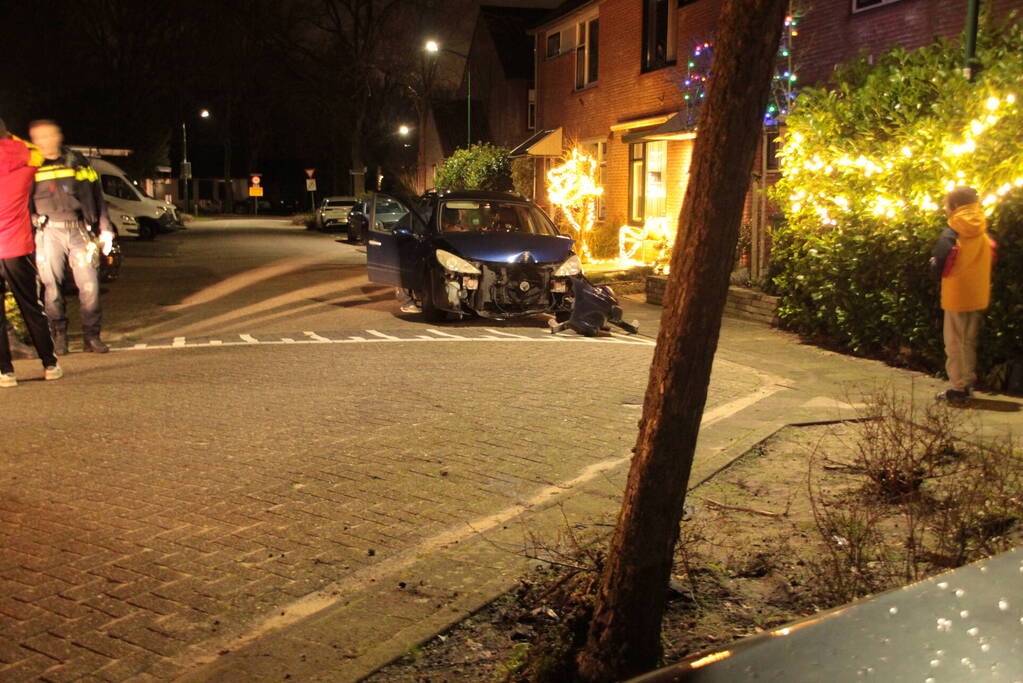 Personenauto komt tot stilstand tegen boom