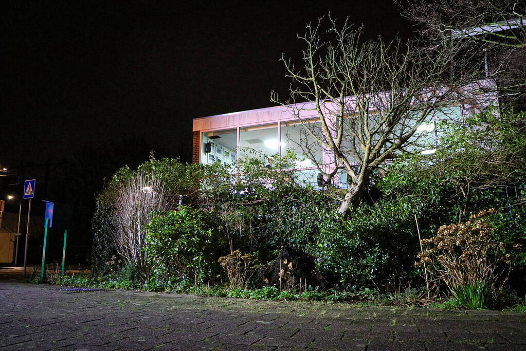 Boom valt tegen gebouw door harde wind