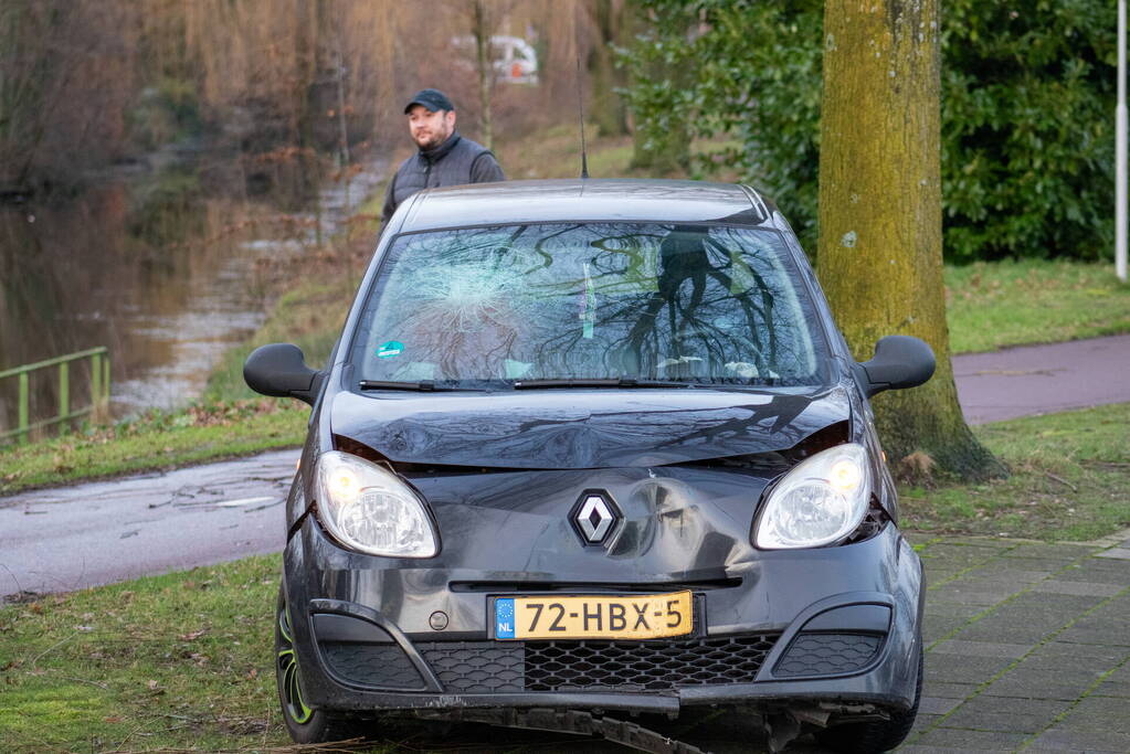 Automobilist rijdt op paal