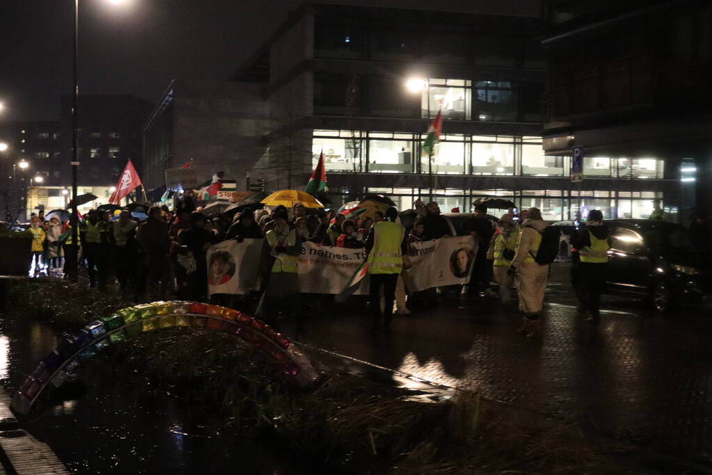 Tientallen mensen maken wandeling door centrum tijdens vredige demonstratie