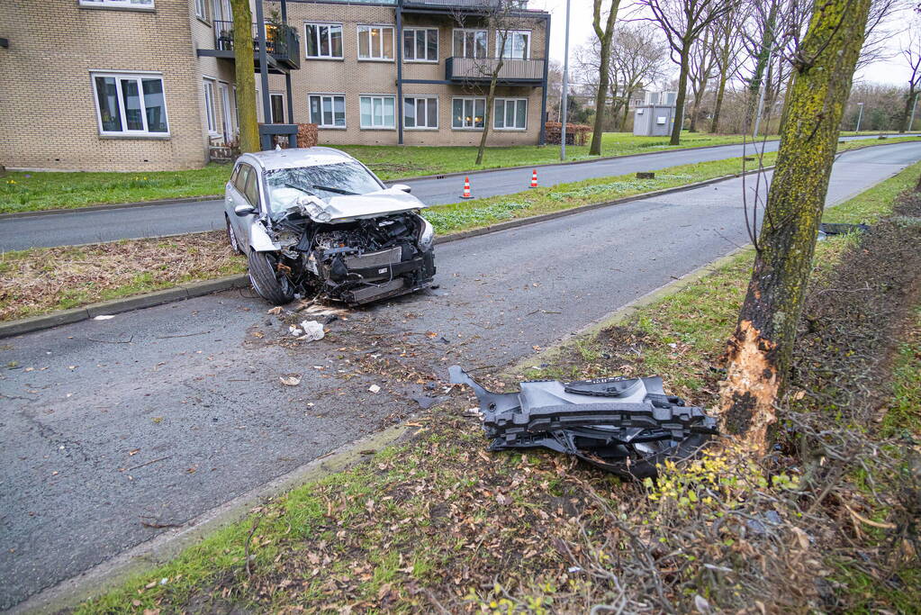 Dronken bestuurder botst frontaal op boom