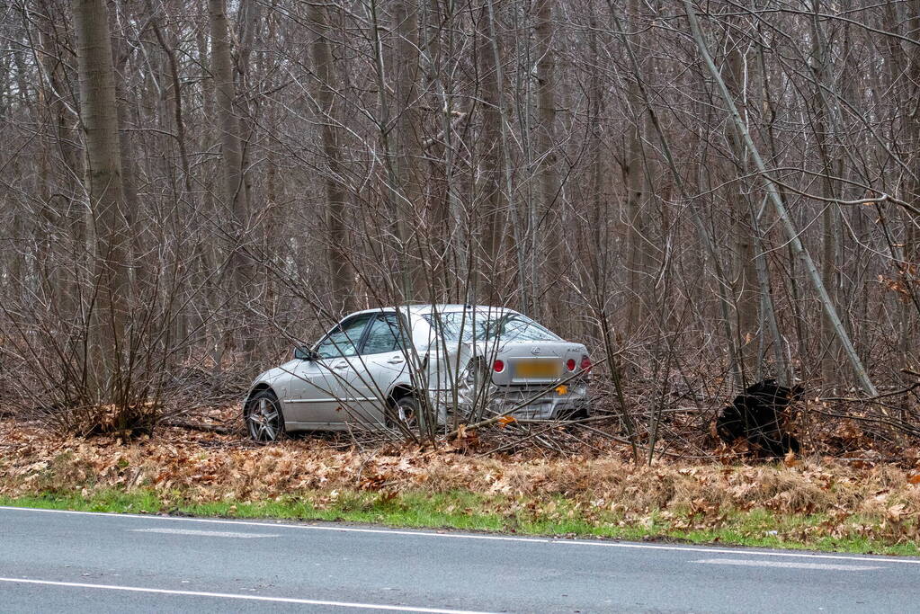 Auto raakt van weg en belandt in de bosschages